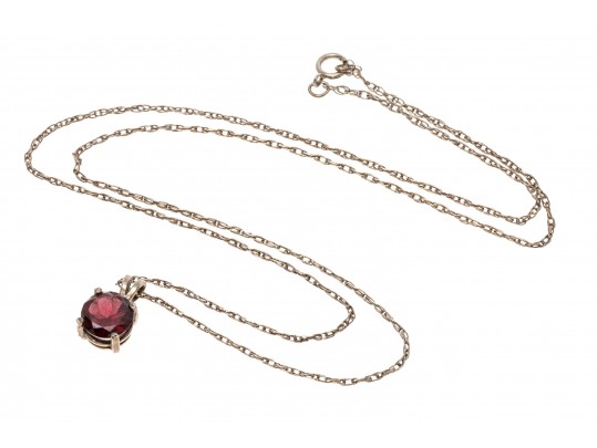 Sterling And Simple Garnet Pendant Necklace