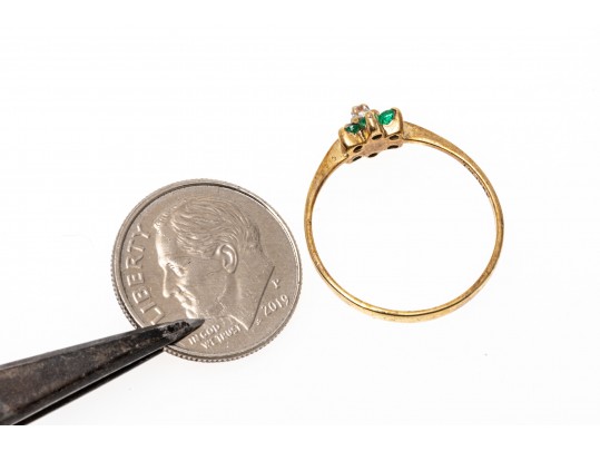 Dainty 10K Emerald And Accent Diamond Cluster Ring, Size 7-