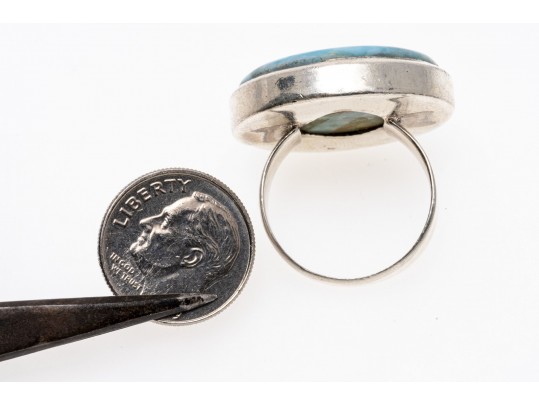 Sterling Ring With Large Larimar Stone, Size 8.5