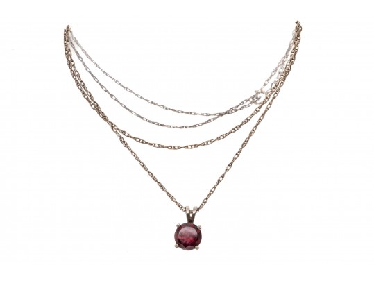 Sterling And Simple Garnet Pendant Necklace