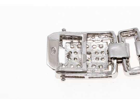 Lot Of Two Glittering Sterling Silver Jewelry And Cz Pieces, Including A Bracelet And A Brooch