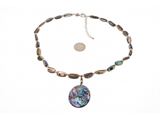 Lot Of Teal And Blue Green Color Jewelry, Including A Sterling And Abalone Necklace