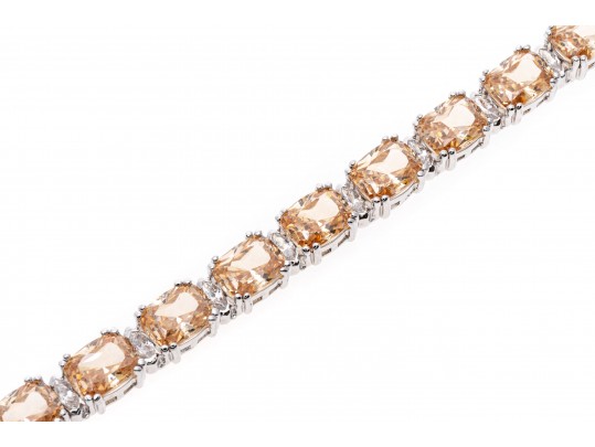 Sterling Silver Bracelet Of Peachy Pink Zirconia