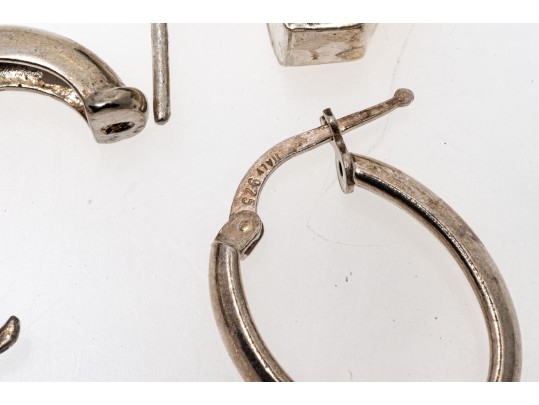 Lot Of Three Assorted Sterling Silver Pairs Of Hoop Earrings