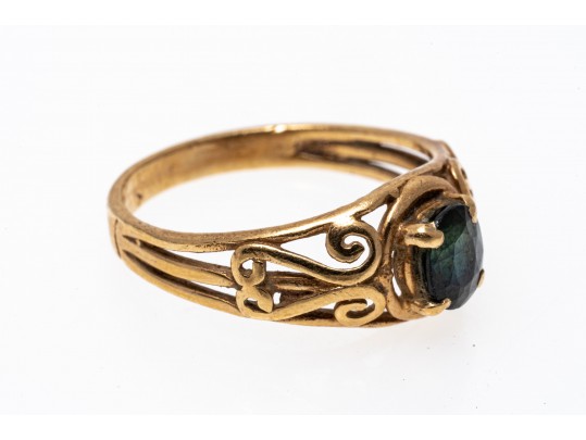 Interesting 10K Blue-Green Sapphire Ring, Size 5.75