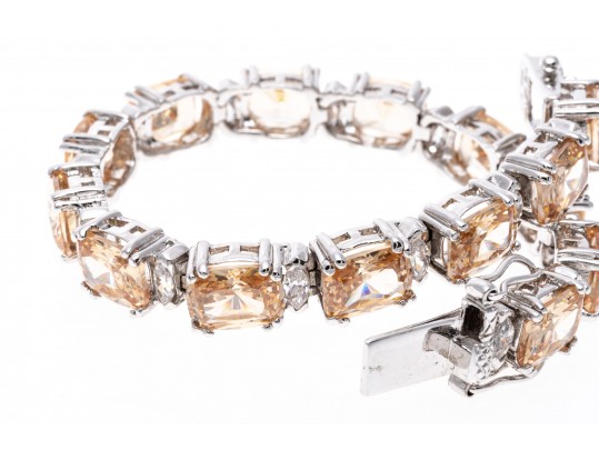 Sterling Silver Bracelet Of Peachy Pink Zirconia