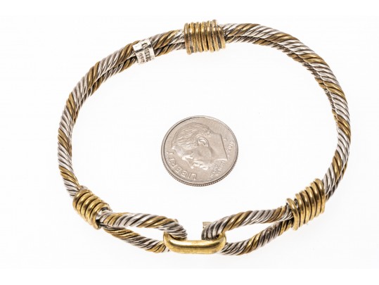 Sterling Silver Striking Twisted Rope Motif Bangle Bracelet, With Vermeil Highlights