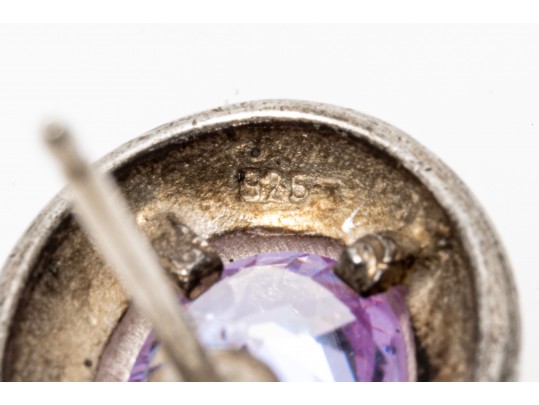 Sterling Silver Pretty Amethyst Line Bracelet Paired With Purple Cz Earrings