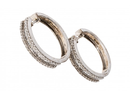 Sterling Sivler And Accent Diamond Hoop Earrings