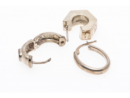 Lot Of Three Assorted Sterling Silver Pairs Of Hoop Earrings