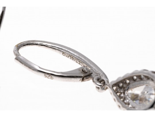 Sterling Silver Pretty Pear Shaped White CZ Halo Drop Earrings