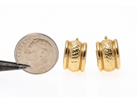 14k Yellow Gold Pretty Small Wide Chubby Diamond Cut Hoop Earring