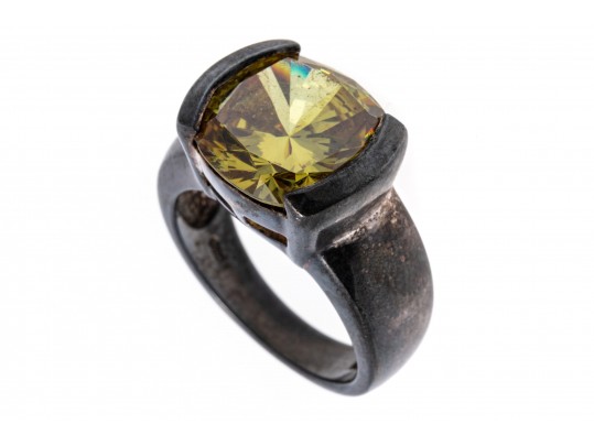 Sterling Silver Fabulous Contemporary Yellow CZ Ring, Size 7-