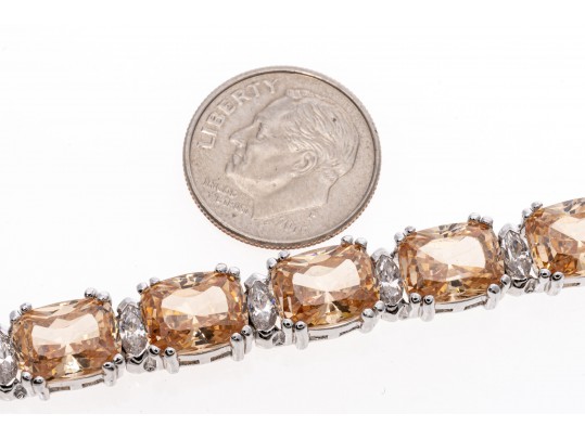 Sterling Silver Bracelet Of Peachy Pink Zirconia