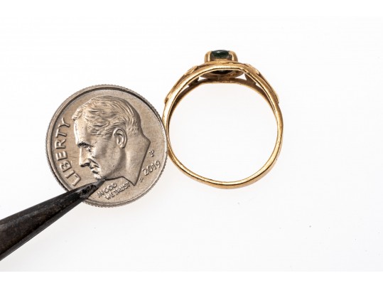 Interesting 10K Blue-Green Sapphire Ring, Size 5.75