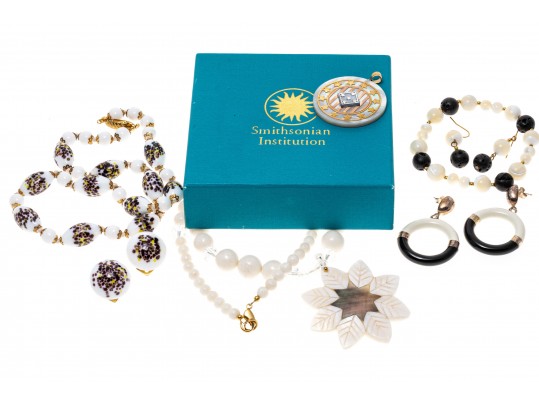 Lot Of Assorted Black And White Toned Costume Jewelry, With Mother-of-Pearl