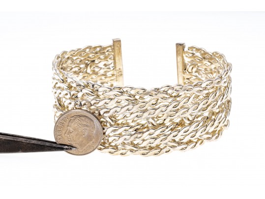 Sterling Bangle Bracelet With Woven Band