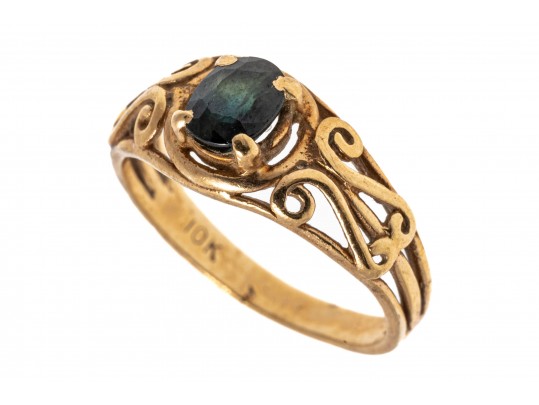 Interesting 10K Blue-Green Sapphire Ring, Size 5.75