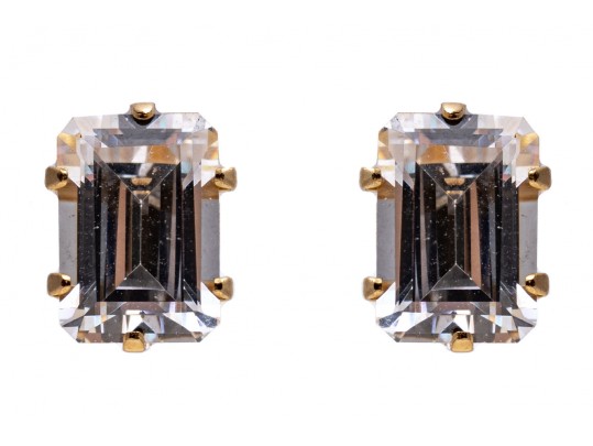 14k Yellow Gold Emerald Cut CZ Stud Earrings