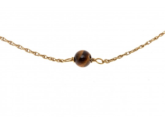 Delicate 14K And Stationed Tigers Eye Beaded Necklace