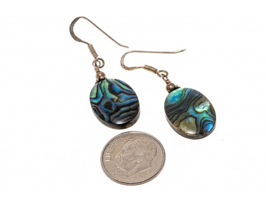 Lot Of Teal And Blue Green Color Jewelry, Including A Sterling And Abalone Necklace