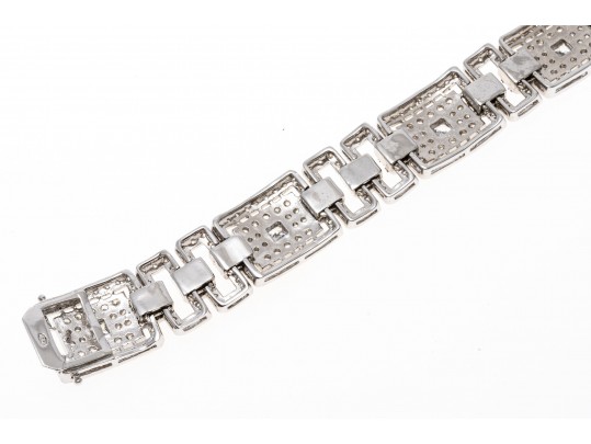 Lot Of Two Glittering Sterling Silver Jewelry And Cz Pieces, Including A Bracelet And A Brooch