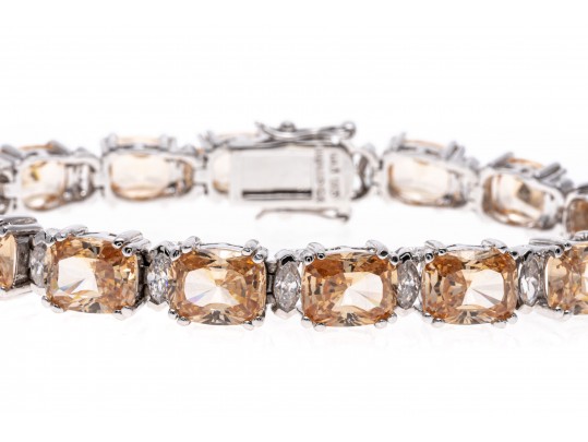 Sterling Silver Bracelet Of Peachy Pink Zirconia