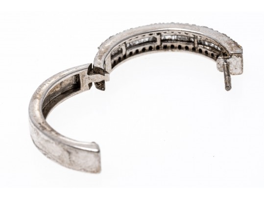 Sterling Sivler And Accent Diamond Hoop Earrings