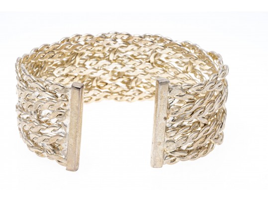 Sterling Bangle Bracelet With Woven Band