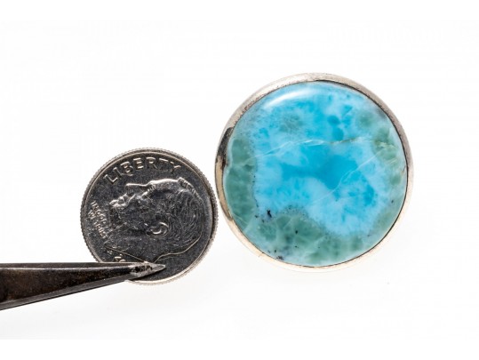 Sterling Ring With Large Larimar Stone, Size 8.5