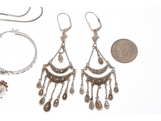 Lot Of Sterling Silver Jewelry With Accent Diamonds