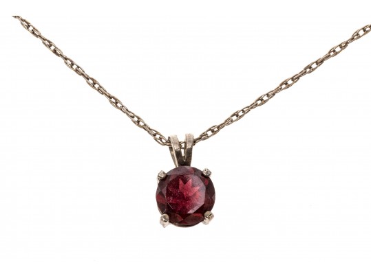 Sterling And Simple Garnet Pendant Necklace
