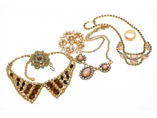 Colorful Fashion Necklaces, Brooches And Ring, Size 9