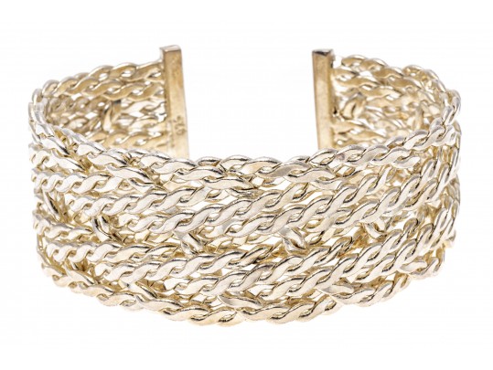 Sterling Bangle Bracelet With Woven Band