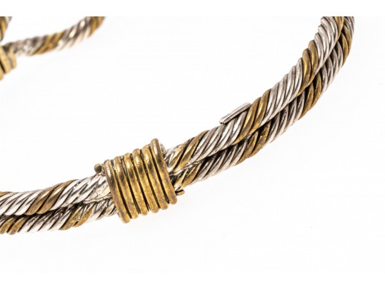 Sterling Silver Striking Twisted Rope Motif Bangle Bracelet, With Vermeil Highlights