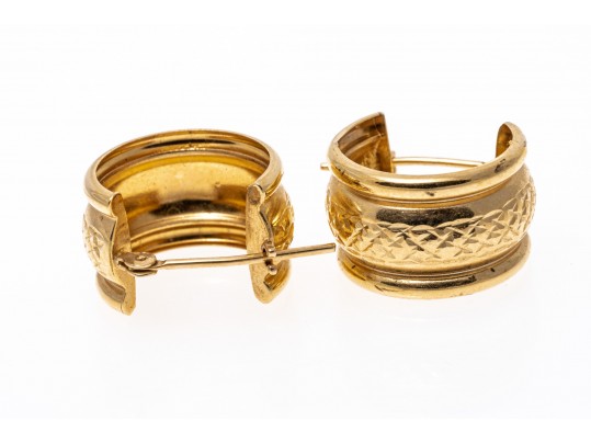 14k Yellow Gold Pretty Small Wide Chubby Diamond Cut Hoop Earring