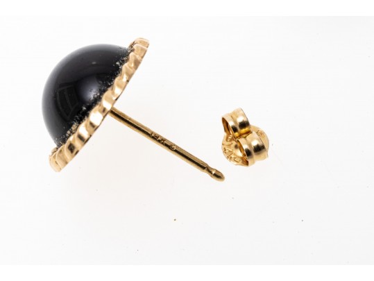 14k Yellow Gold Classic Small Black Onyx Dome Earrings