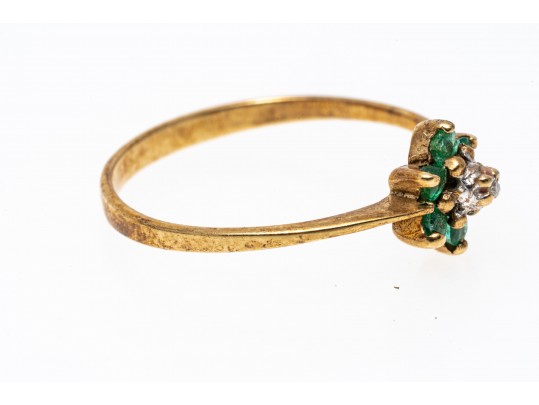 Dainty 10K Emerald And Accent Diamond Cluster Ring, Size 7-