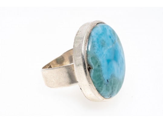Sterling Ring With Large Larimar Stone, Size 8.5
