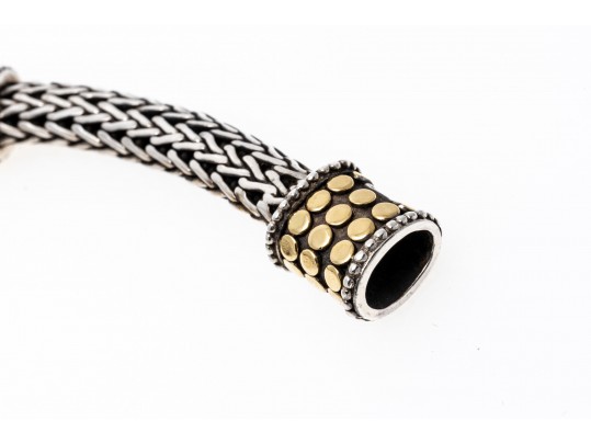 John Hardy Wonderful Classic Sterling Woven Bracelet With 18k Yg Dot Stations