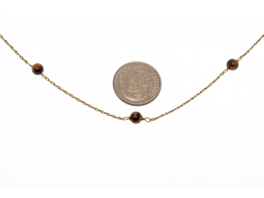 Delicate 14K And Stationed Tigers Eye Beaded Necklace