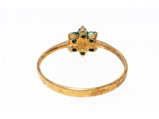 Dainty 10K Emerald And Accent Diamond Cluster Ring, Size 7-