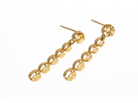 14k Yellow Gold Fun Diamond Cut Graduated Stacked Drop Earrings