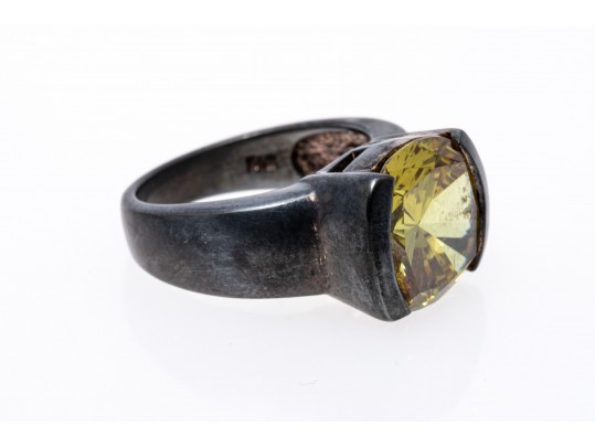 Sterling Silver Fabulous Contemporary Yellow CZ Ring, Size 7-