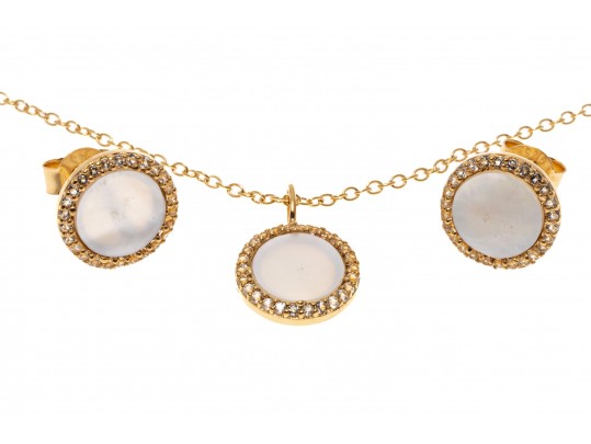 Sterling Necklace And Earrings Set With Mother Of Pearl And Topaz