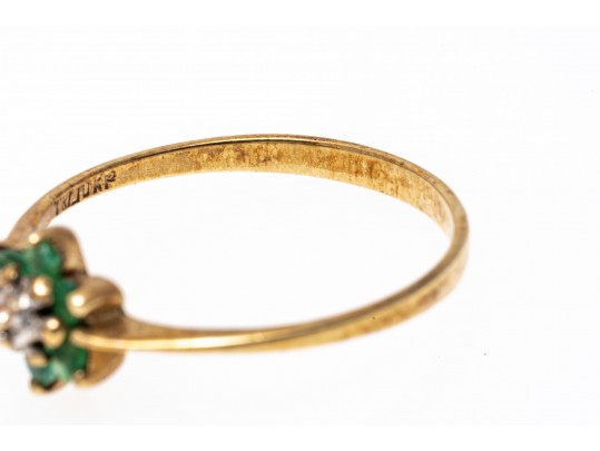 Dainty 10K Emerald And Accent Diamond Cluster Ring, Size 7-