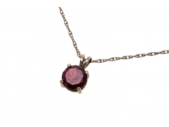 Sterling And Simple Garnet Pendant Necklace