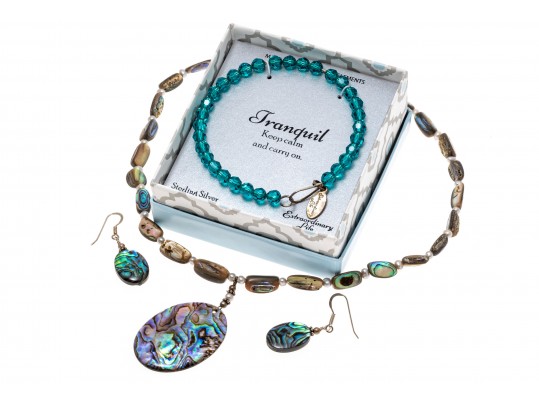 Lot Of Teal And Blue Green Color Jewelry, Including A Sterling And Abalone Necklace