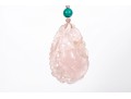 Early 20th Century Chinese Hand Carved Rose Quartz Pendant With Turquoise Bead