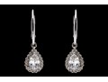Sterling Silver Pretty Pear Shaped White CZ Halo Drop Earrings